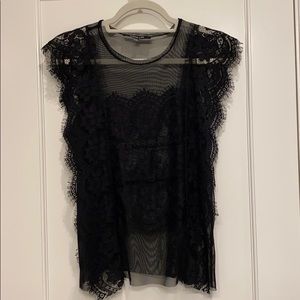 Black Lace & Mesh Tank Top